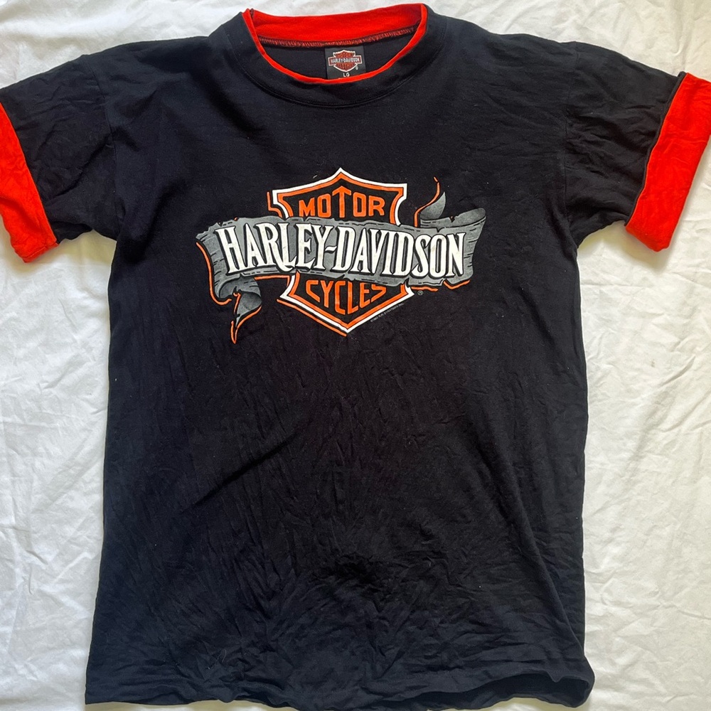 Harley-Davidson of Cincinnati Black Graphic T-Shirt Orange Hems/Sleeves